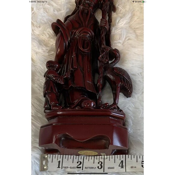 Chinese God Of Longevity Prosperity Carved Resin 10” Tall - Vintage New In Box - Picture 10 of 12